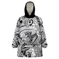 Polynesia Wearable Blanket Hoodie Tribal Polynesian Spirit With White Pacific Flowers - Wonder Print Shop