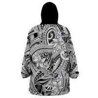 Polynesia Wearable Blanket Hoodie Tribal Polynesian Spirit With White Pacific Flowers - Wonder Print Shop
