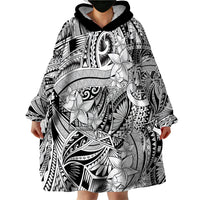 Polynesia Wearable Blanket Hoodie Tribal Polynesian Spirit With White Pacific Flowers - Wonder Print Shop
