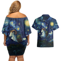 Yule Goat Starry Night Couples Matching Off Shoulder Short Dress and Hawaiian Shirt LT9 - Wonder Print Shop