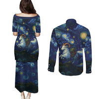 Yule Goat Starry Night Couples Matching Puletasi and Long Sleeve Button Shirt LT9 - Wonder Print Shop