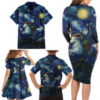 Yule Goat Starry Night Family Matching Long Sleeve Bodycon Dress and Hawaiian Shirt LT9 - Wonder Print Shop