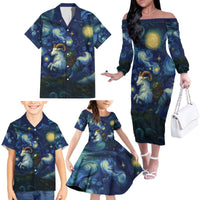 Yule Goat Starry Night Family Matching Off The Shoulder Long Sleeve Dress and Hawaiian Shirt - Wonder Print Shop