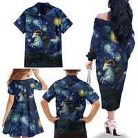 Yule Goat Starry Night Family Matching Off The Shoulder Long Sleeve Dress and Hawaiian Shirt - Wonder Print Shop