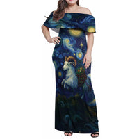 Yule Goat Starry Night Family Matching Off Shoulder Maxi Dress and Hawaiian Shirt LT9 - Wonder Print Shop
