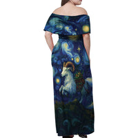 Yule Goat Starry Night Family Matching Off Shoulder Maxi Dress and Hawaiian Shirt LT9 - Wonder Print Shop