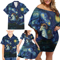 Yule Goat Starry Night Family Matching Off Shoulder Short Dress and Hawaiian Shirt LT9 - Wonder Print Shop