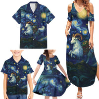 Yule Goat Starry Night Family Matching Summer Maxi Dress and Hawaiian Shirt - Wonder Print Shop