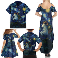 Yule Goat Starry Night Family Matching Summer Maxi Dress and Hawaiian Shirt - Wonder Print Shop
