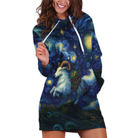 Yule Goat Starry Night Hoodie Dress - Wonder Print Shop