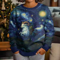 Yule Goat Starry Night Kid Ugly Christmas Sweater - Wonder Print Shop