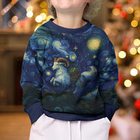 Yule Goat Starry Night Kid Ugly Christmas Sweater - Wonder Print Shop