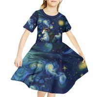 Yule Goat Starry Night Kid Short Sleeve Dress - Wonder Print Shop