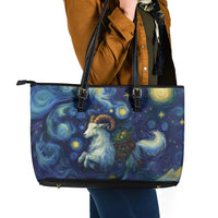 Yule Goat Starry Night Leather Tote Bag - Wonder Print Shop
