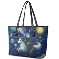 Yule Goat Starry Night Leather Tote Bag - Wonder Print Shop