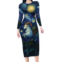 Yule Goat Starry Night Long Sleeve Bodycon Dress - Wonder Print Shop