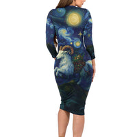 Yule Goat Starry Night Long Sleeve Bodycon Dress - Wonder Print Shop