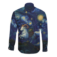 Yule Goat Starry Night Long Sleeve Button Shirt - Wonder Print Shop