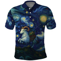 Yule Goat Starry Night Polo Shirt - Wonder Print Shop