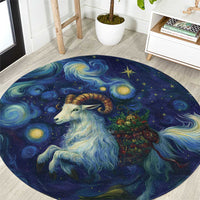 Yule Goat Starry Night Round Carpet
