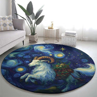 Yule Goat Starry Night Round Carpet