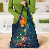 Nollaig Chridheil Scottish Gnome Grocery Bag Bagpies Musical and Chirstmas Tree