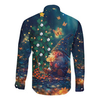 Nollaig Chridheil Scottish Gnome Long Sleeve Button Shirt Bagpies Musical and Chirstmas Tree - Wonder Print Shop