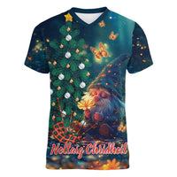 Nollaig Chridheil Scottish Gnome Women V-Neck T-Shirt Bagpies Musical and Chirstmas Tree - Wonder Print Shop