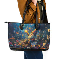 Nollaig Chridheil Scottish Gnome Leather Tote Bag Merry Christmas with Starry Night - Wonder Print Shop