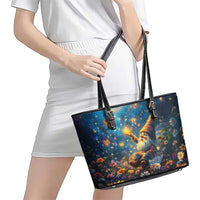 Nollaig Chridheil Scottish Gnome Leather Tote Bag Merry Christmas with Starry Night - Wonder Print Shop