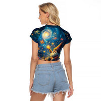 Nollaig Chridheil Scottish Gnome Raglan Cropped T Shirt Merry Christmas with Starry Night - Wonder Print Shop