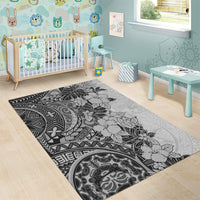 Polynesia Area Rug Hibiscus and Hawaiian Tribal Tattoo Retro Style Gray Color LT9 - Wonder Print Shop