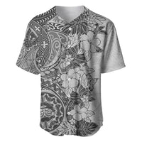 Polynesia Baseball Jersey Hibiscus and Hawaiian Tribal Tattoo Retro Style Gray Color LT9 - Wonder Print Shop