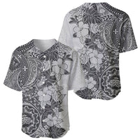 Polynesia Baseball Jersey Hibiscus and Hawaiian Tribal Tattoo Retro Style Gray Color LT9 - Wonder Print Shop