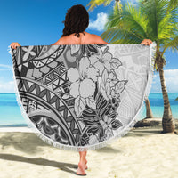 Polynesia Beach Blanket Hibiscus and Hawaiian Tribal Tattoo Retro Style Gray Color LT9 - Wonder Print Shop
