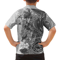 Polynesia Family Matching Short Sleeve Bodycon Dress and Hawaiian Shirt Hibiscus and Hawaiian Tribal Tattoo Retro Style Gray Color - Wonder Print Shop