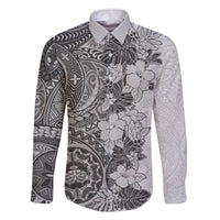 Polynesia Family Matching Short Sleeve Bodycon Dress and Hawaiian Shirt Hibiscus and Hawaiian Tribal Tattoo Retro Style Gray Color - Wonder Print Shop