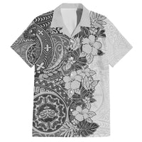 Polynesia Family Matching Summer Maxi Dress and Hawaiian Shirt Hibiscus and Hawaiian Tribal Tattoo Retro Style Gray Color - Wonder Print Shop