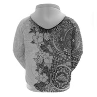Polynesia Hoodie Hibiscus and Hawaiian Tribal Tattoo Retro Style Gray Color - Wonder Print Shop