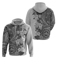 Polynesia Hoodie Hibiscus and Hawaiian Tribal Tattoo Retro Style Gray Color - Wonder Print Shop