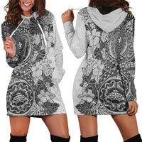 Polynesia Hoodie Dress Hibiscus and Hawaiian Tribal Tattoo Retro Style Gray Color - Wonder Print Shop