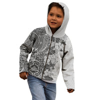 Polynesia Kid Hoodie Hibiscus and Hawaiian Tribal Tattoo Retro Style Gray Color - Wonder Print Shop
