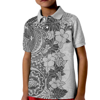 Polynesia Kid Polo Shirt Hibiscus and Hawaiian Tribal Tattoo Retro Style Gray Color - Wonder Print Shop