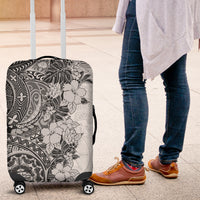 Polynesia Luggage Cover Hibiscus and Hawaiian Tribal Tattoo Retro Style Gray Color - Wonder Print Shop