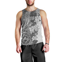 Polynesia Men Tank Top Hibiscus and Hawaiian Tribal Tattoo Retro Style Gray Color - Wonder Print Shop