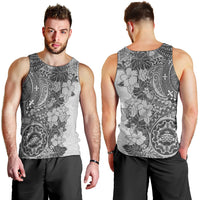 Polynesia Men Tank Top Hibiscus and Hawaiian Tribal Tattoo Retro Style Gray Color - Wonder Print Shop