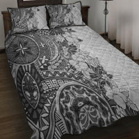 Polynesia Quilt Bed Set Hibiscus and Hawaiian Tribal Tattoo Retro Style Gray Color - Wonder Print Shop