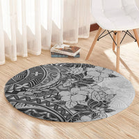 polynesia-round-carpet-hibiscus-and-hawaiian-tribal-tattoo-retro-style-gray-color