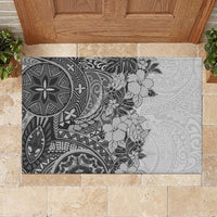 Polynesia Rubber Doormat Hibiscus and Hawaiian Tribal Tattoo Retro Style Gray Color - Wonder Print Shop