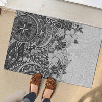 Polynesia Rubber Doormat Hibiscus and Hawaiian Tribal Tattoo Retro Style Gray Color - Wonder Print Shop